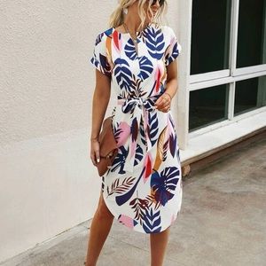 SHEIN Leaf Print Belted Dress size 4